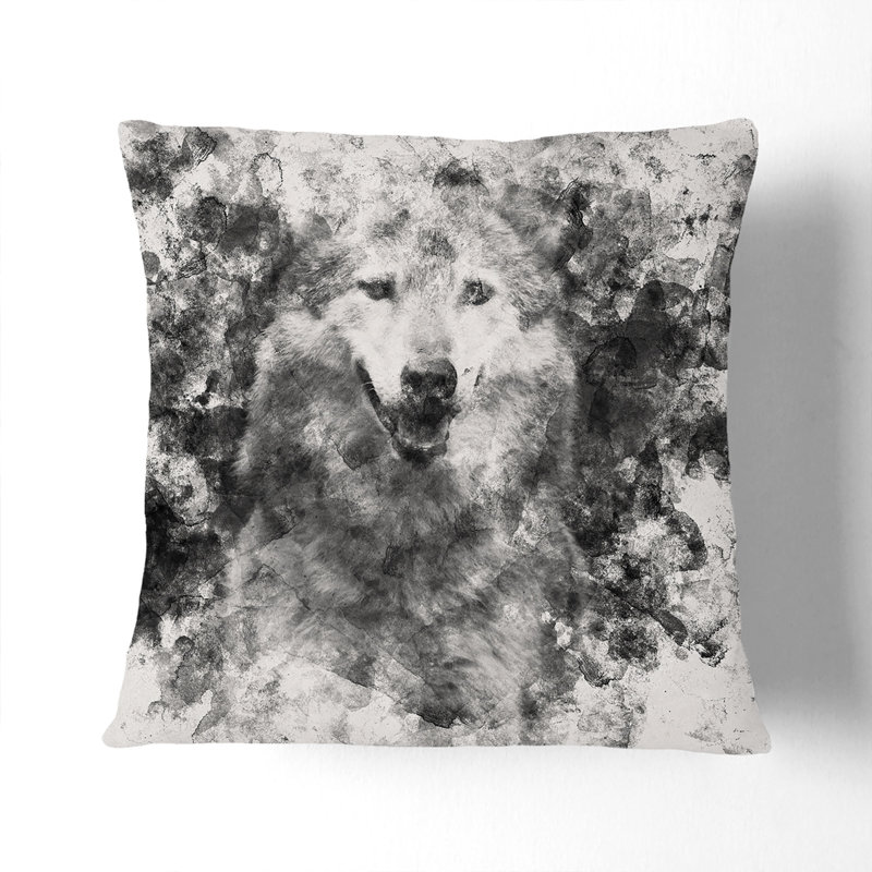 Wolf Portrait Cushion with Filling, 55cm H x 55cm W x 20cm D, Black