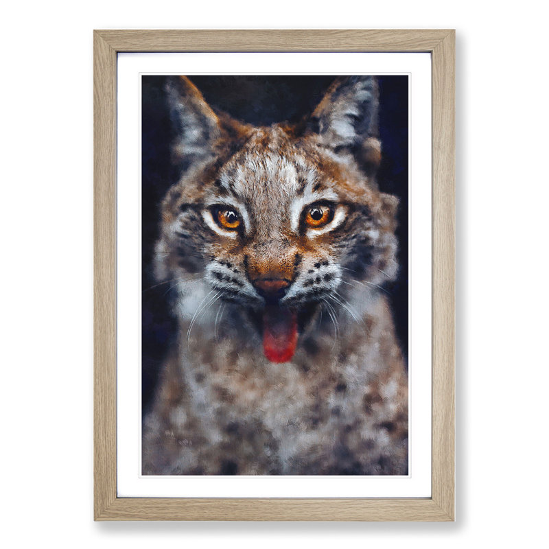 Lynx Cat - Picture Frame Graphic Art, Oak Framed, 36cm H x 27cm W x 2cm D