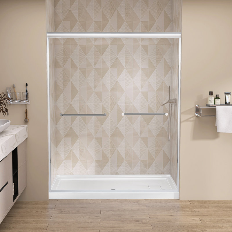 60" W X 32" D Acrylic Alcove Shower Base Pan Rectangular Single Threshold Drop-in Shower Floor Tray in Glossy White with Drain Cover