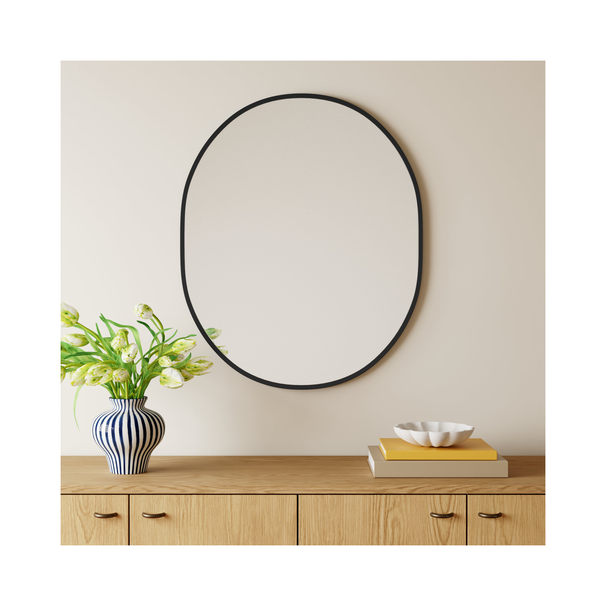 Sabine Metal Pill Wall Mirror, 36" x 30", Black