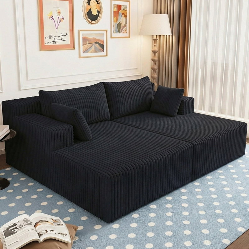 71" Oversized Chaise Lounge Chair,Sectional Double Lounge Chaise with Pillows, Upholstered Corduroy Boneless Lounge Chair, Fluffy Modern Loveseat Sleeper Sofa for Living Room or Bedroom