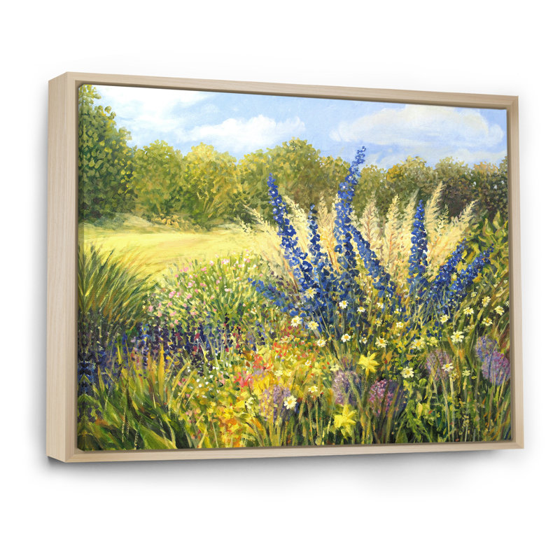 " Wild Flowers Painting " Painting Print, 16" H x 32" W x 1" D, Brown Floater Framed