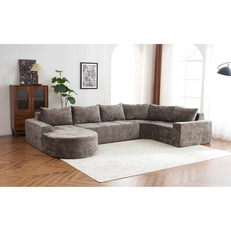 Ensemble de canapé modulaire surdimensionné de 139 po avec canapé modulaire et siège profond pour salon, Brun, Brown Chenille
