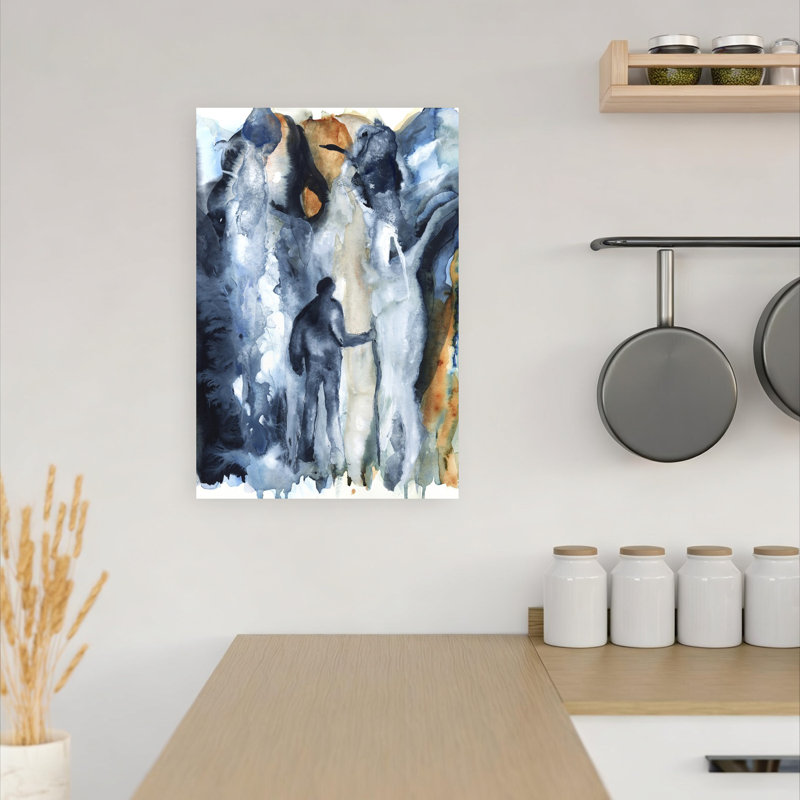 «Solitaire», paysage abstrait bleu abstrait, paysage de forêt contemporain, art mural, 18" H x 12" W