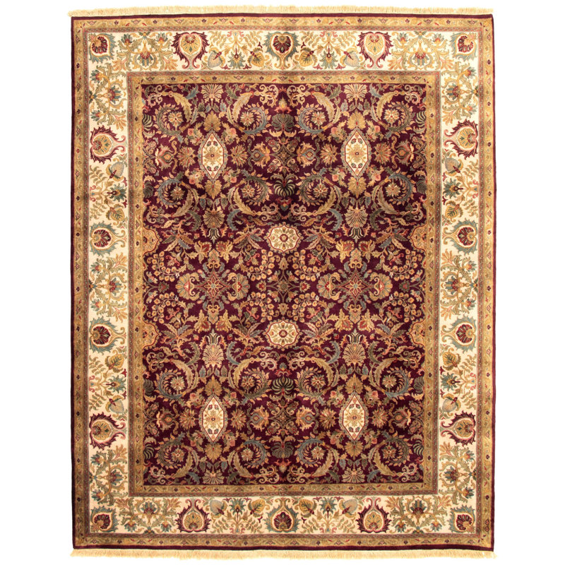 Tapis bourgogne foncé / beige en laine noué à la main Hauer