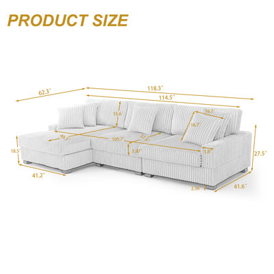 3 - Piece Upholstered Corduroy Modular Sectional Sofa-L