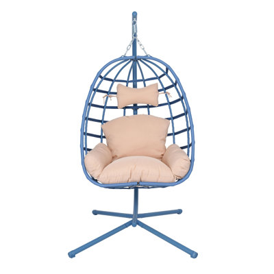 Fauteuil à œufs avec support Balançoire suspendue en PE intérieur et extérieur pour l'extérieur avec coussin double lavable à corde robuste Capacité de 350 lb pour le patio