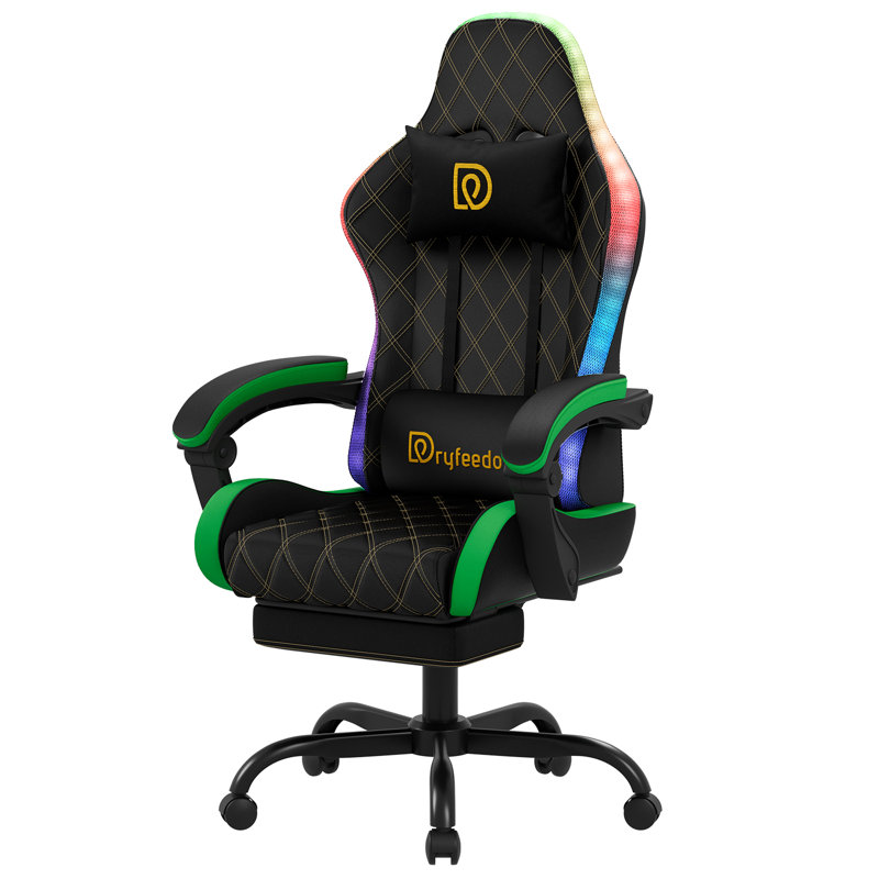 LED Gaming Chair with Footrest, Green