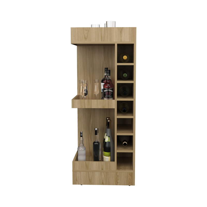 Armoire de bar moderne 46 po - chêne avec 14 bouteilles de vin et espace de rangement tendance, Chêne