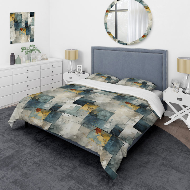 Ensemble de housse de couette gris à motif de béton industriel, Housse de couette pour très grand lit et 2 très