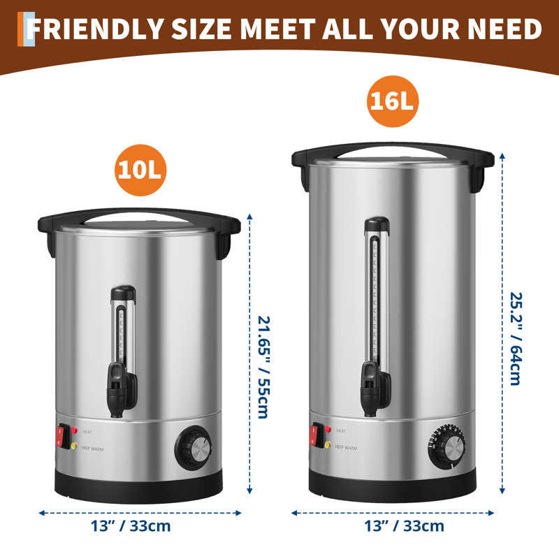 10L Commercial Coffee Urn – Stainless Steel Double Wall Hot Beverage Dispenser, Automatic Temperature Control, No-Drip Spout, Easy Clean for Catering, Parties, Events