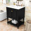 Meuble-lavabo autoportant élégant avec lavabo en céramique, tablette ouverte et rangement fermé-867194059