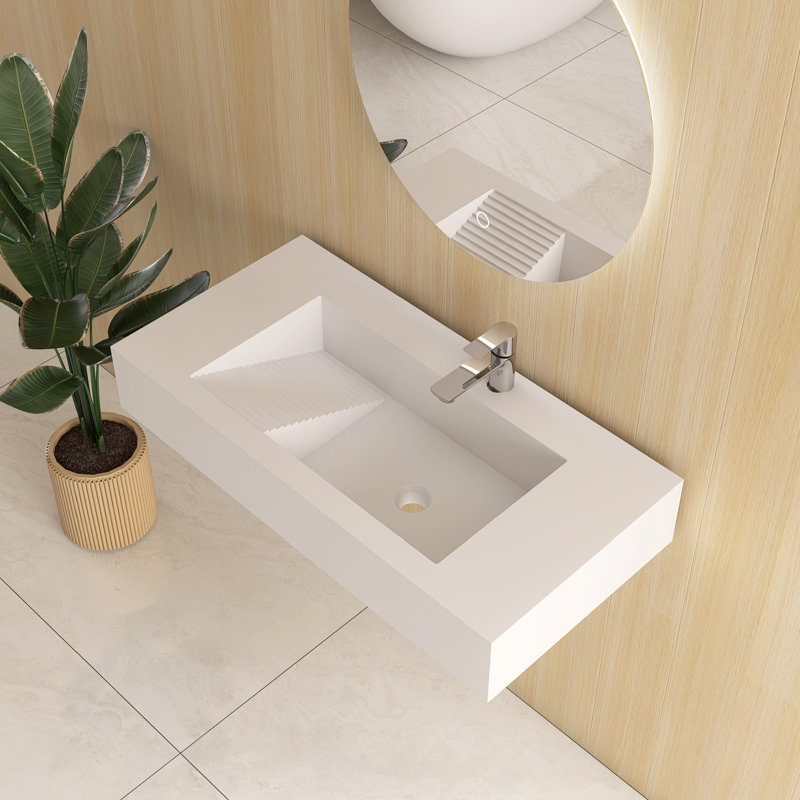 36"Wall-Hung Artificial Stone Basin With A Storage Area
