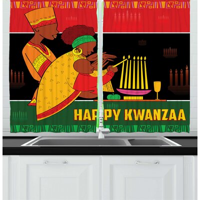 2 Piece African American Family Happy Kwanzaa Calligraphic Illustration Celebration of Holiday Kitchen Curtain Set -  East Urban Home, E56A2235F60C457EBE2CB5E1390FA7E6