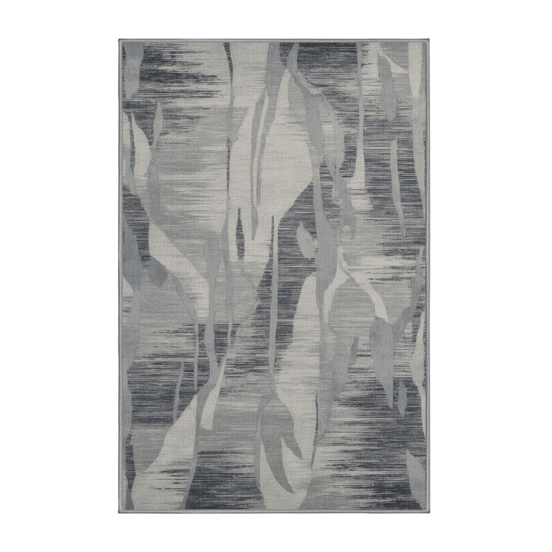Tapis abstrait gris lavable à la machine, Rectangle 5 pi x 7 pi