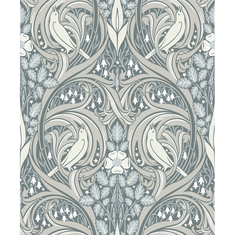 Mamadou Bird Scroll 10.05 m x 53 cm Matte Wallpaper Roll, Grey/Mauve/Cream