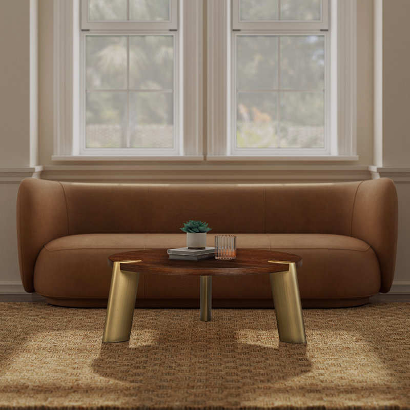NTC Tribase Boho Wooden Round Coffee Table for Living & Dining Rooms – Waterproof & Heat Resistant, Dark Walnut