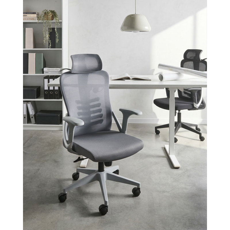 Brayden Studio Office Chair with Headrest, Grey, Grey