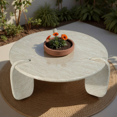 Table basse d'extérieur en faux pierre Grover - Blanc