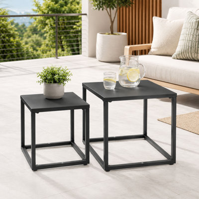 Set of 2 Outdoor Nesting Tables, Square Steel Patio Side Tables with Weather-Resistant Finish