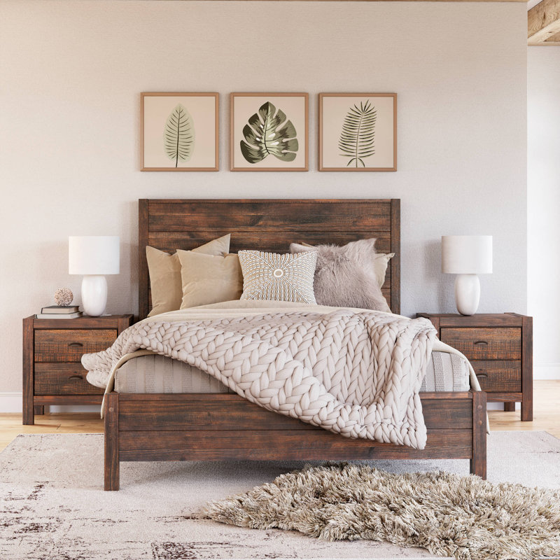 Montauk Bedroom Set, Rustic Walnut, Queen, 4 Pcs: Bed, 2 Nightstands, Dresser
