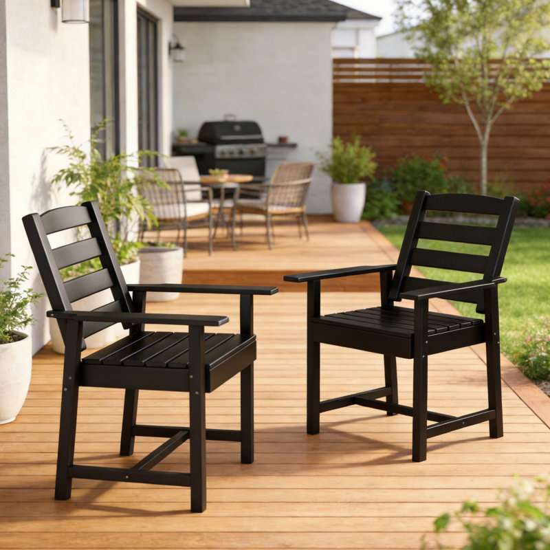 Chaises de salle à manger d'extérieur en PEHD pour patio, Noir
