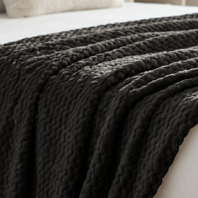 Couverture en molleton moelleux Lily, Noir, Lit double