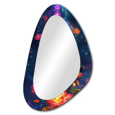Degnan Blossoming Chakra Flowers - Meditation Asymmetrical Decorative Mirror, Traditional Unique Shape Wall Mirror, Printed Metal Art