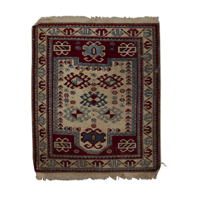 Hand-Knotted High-Quality Ivory and Red Area Rug