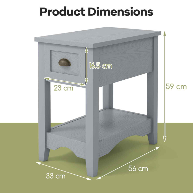 Avelar 56cm W Solid + Manufactured Wood Bedside Table, Grey