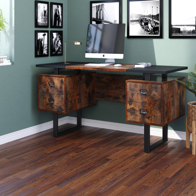 Home Office Computer Desk With Drawers/59 Inch Writing Study Table With Drawers