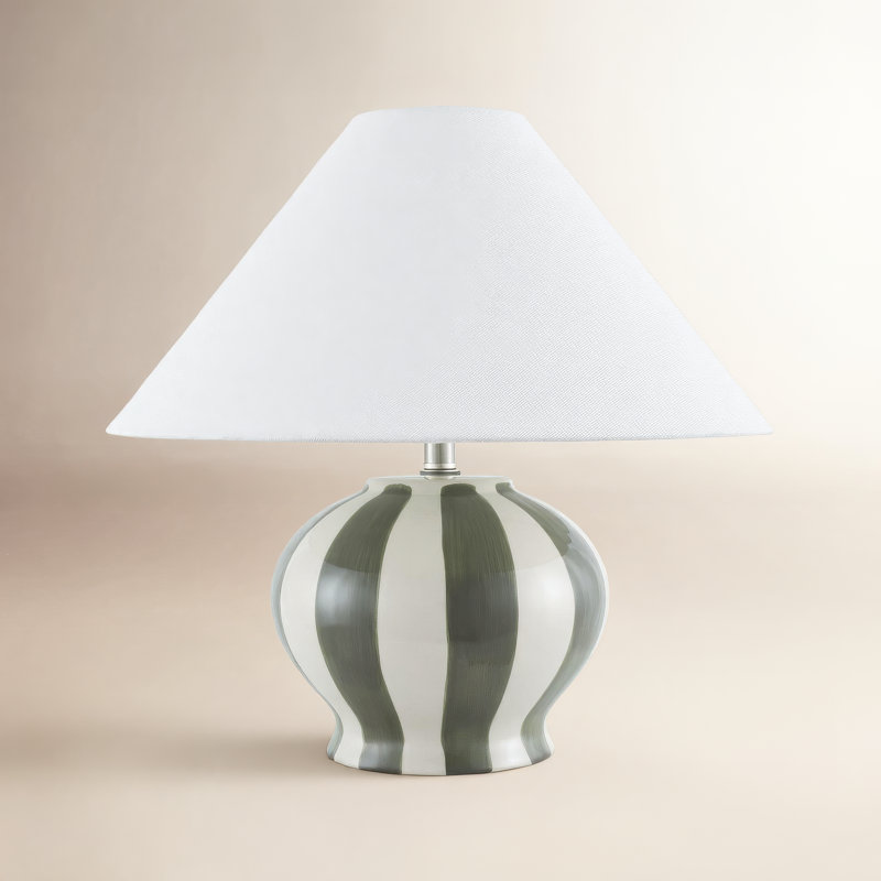 Leifsson Ceramic Table Lamp with Linen Bell Shade, Gray/White