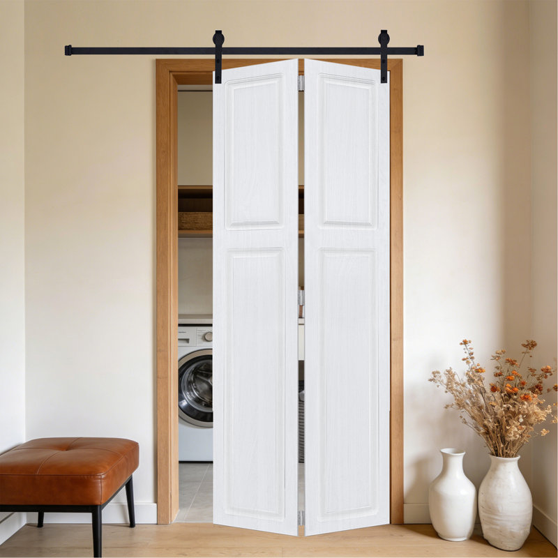 Porte de grange coulissante en panneau de fibres à densité moyenne noyer blanc 2 panneaux 80 po x 62 po avec quincaillerie