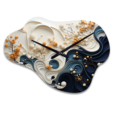 Mamedov Liquid Ink Spiralscape III - Abstract Spirals Cloud Metal Clocks, Gold Asymmetrical Metal Wall Clock Print