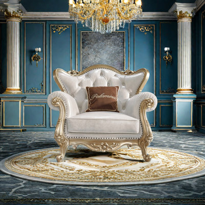 Fauteuil européen luxueux en cuir sculpté de 43,7 po de largeur
