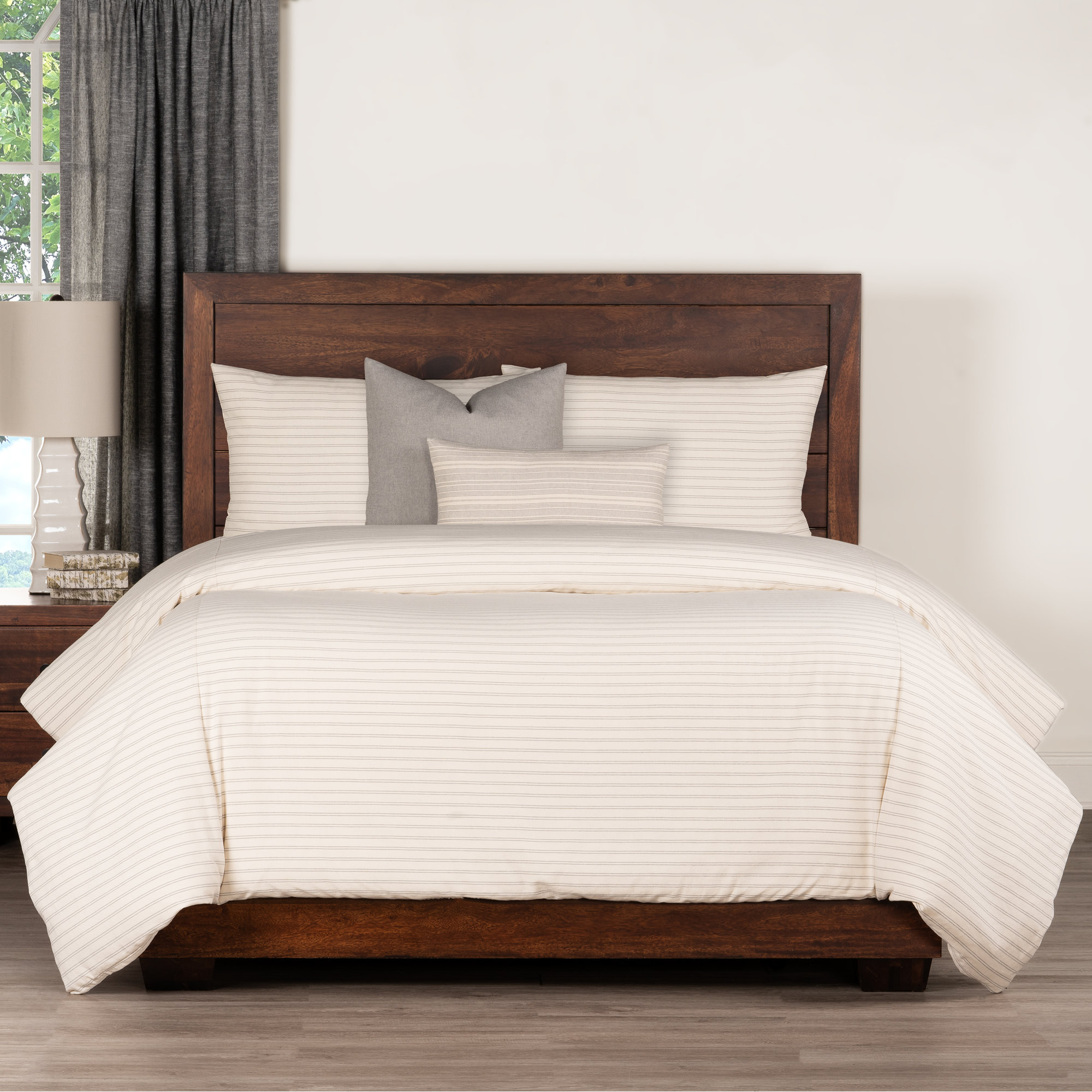 Birch Lane Ticking Stripe Pewter Farmhouse 7-Piece Duvet Cover Set, Expanded King Duvet Cover + 5 Additional Pieces