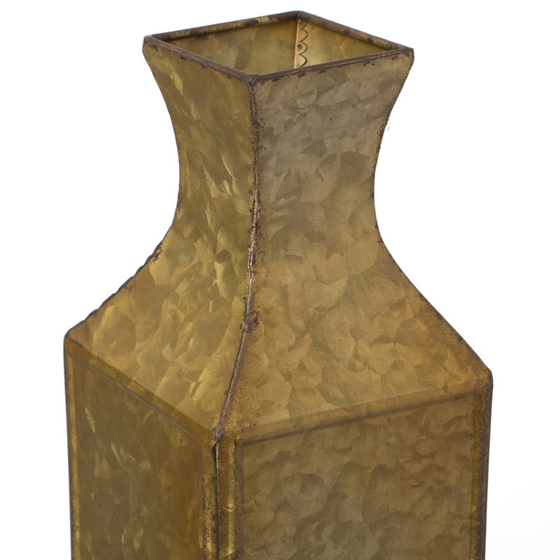 Decorative Antique Style Metal Bottle Shape Gold Floor Vase For Entryway, Living Room Or Dining Room, Large