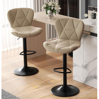 Modern Bar Stool Set of 2, Adjustable Faux Leather Upholstered Swivel Counter Stools -  Corrigan StudioÂ®, 5C72D9DCB46F42E69B6A70CAED5C134D