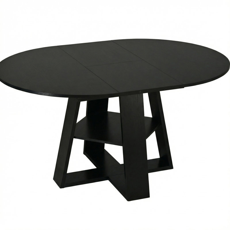 Table de salle à manger ronde extensible de 43,3 po à 59 po pour 4 à 8 personnes, table de salle à manger ovale de cuisine moderne avec feuilles amovibles peu encombrante, base en bois avec tablette de rangement pour le salon de la cuisine (noir)