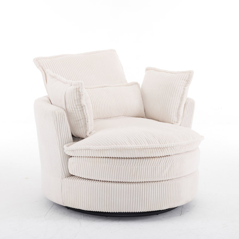 38.98''W Corduroy Double-Layer Seat Cushion Swivel Accent Sofa Chair, Beige Corduroy