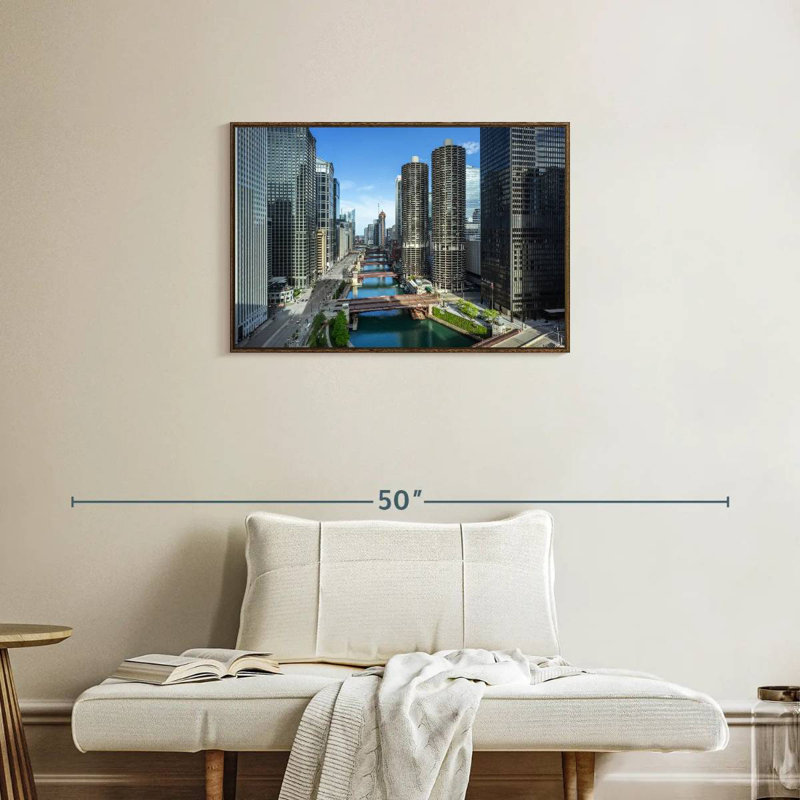 Chicago Riverside Towers, 31 po x 21 po, Cadre flottant noyer