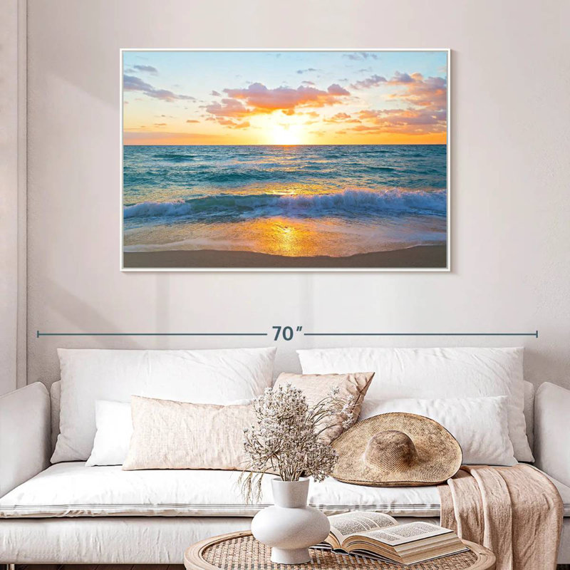 Lever de soleil sur Miami Azemar, 46 po x 31 po, Cadre flottant doré