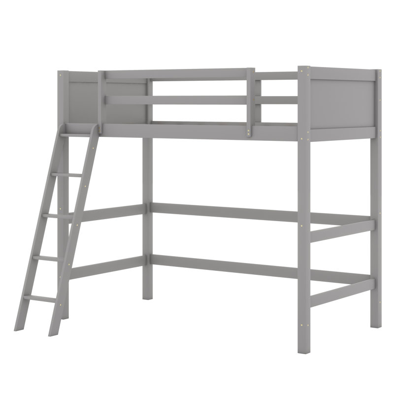 Wood Loft Bed With Ladder, Gray