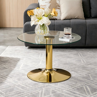 Table basse ronde en verre trempé de 27,5 pouces de diamètre