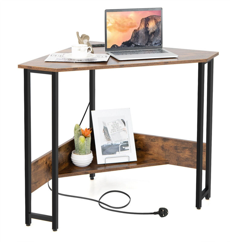 Metal Base Computer Desk, Brown/Black