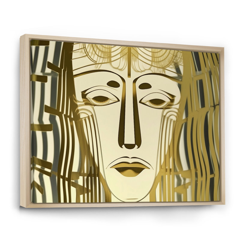 Abstract Sci-Fi Portrait Young Man Geometric Gold - Man Wall Decor, Cadre naturel flottant, H 30 po x l 40 po x P 1,5 po