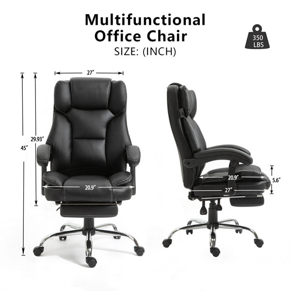 Reclining Office Chair with Footrest 350lbs, Big and Tall Home Office Executive