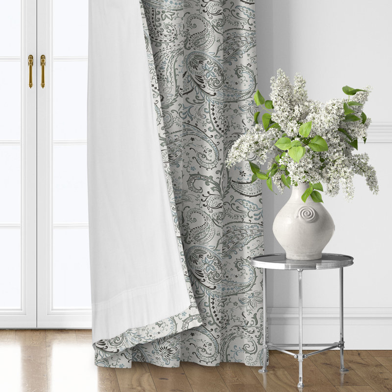 Ensemble de 2 panneaux de rideaux en coton Paisley Seafoam, L 50 po x L 168 po