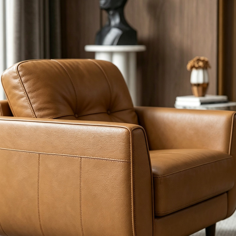 Camel Top Grain Leather Settee