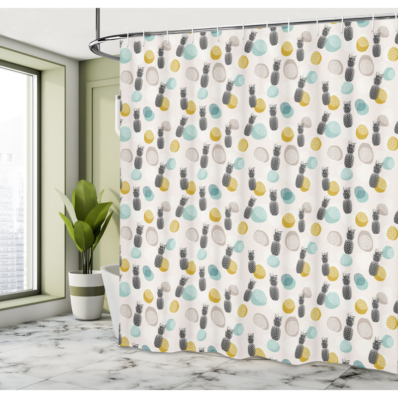 East Urban Home Pineapples Shower Curtain Circles Dashes Strokes Multicolor, 70"H x 69"W